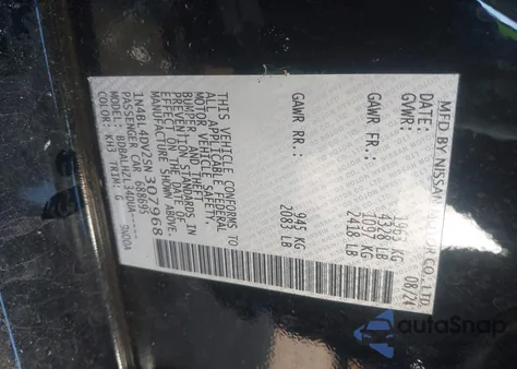 2025 Nissan Altima Sv Fwd из США, поврежденный, VIN 1N4BL4DV2SN307968